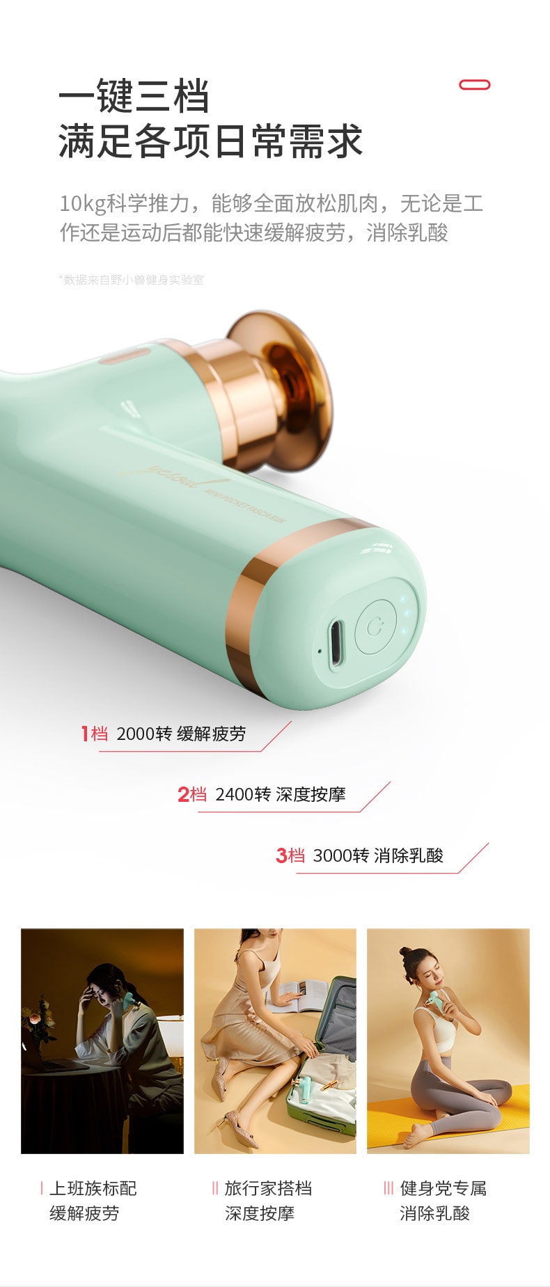 中國 YESOUL野小獸 筋膜槍肌肉按摩器小型電動放鬆迷你筋膜槍 白色 1件