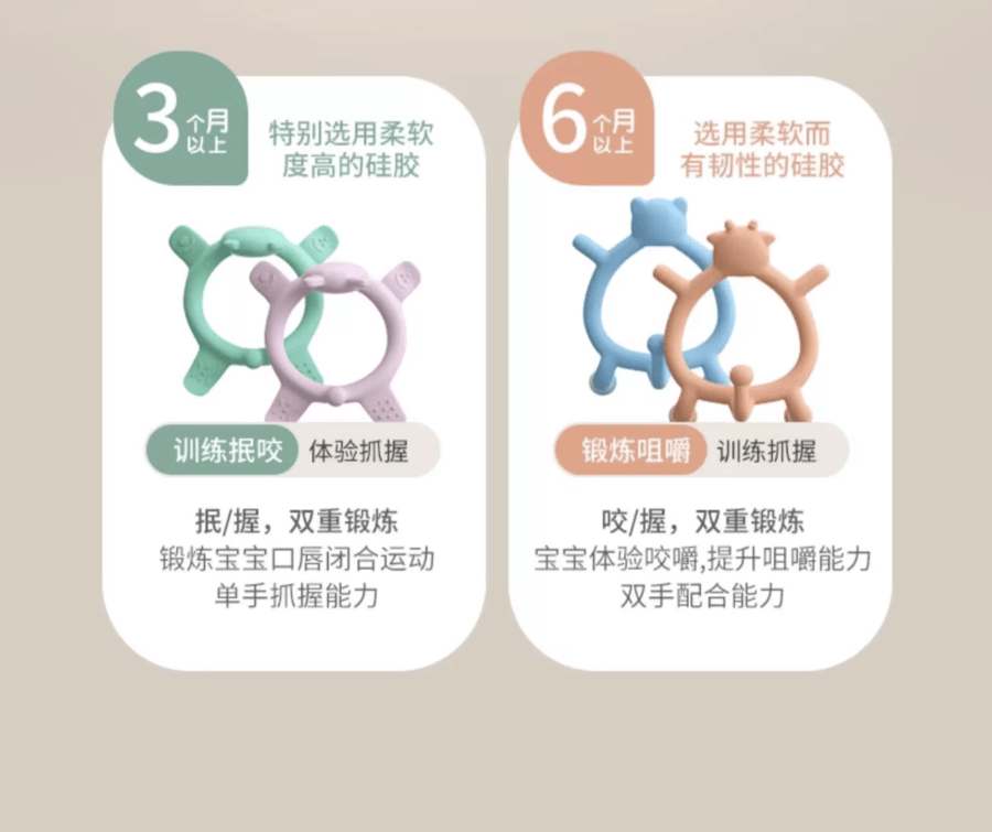  日本 PIGEON貝親 牙膠嬰兒磨牙咬咬膠咬握矽膠安撫寶寶 抿抿兔3個月+ & 抿抿鹿6個月+