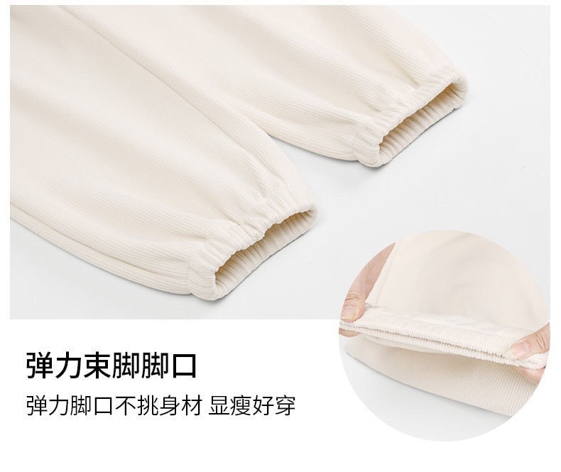 中国 奢笛熊 雪尼尔新款加厚加绒休闲灯芯绒时尚运动卫裤束脚裤 乳白色M