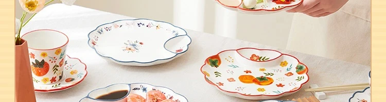 【中國直郵】LIFEASE 網易嚴選 田園手繪美式餐具系列 方盤-餃子盤-萬柿如意
