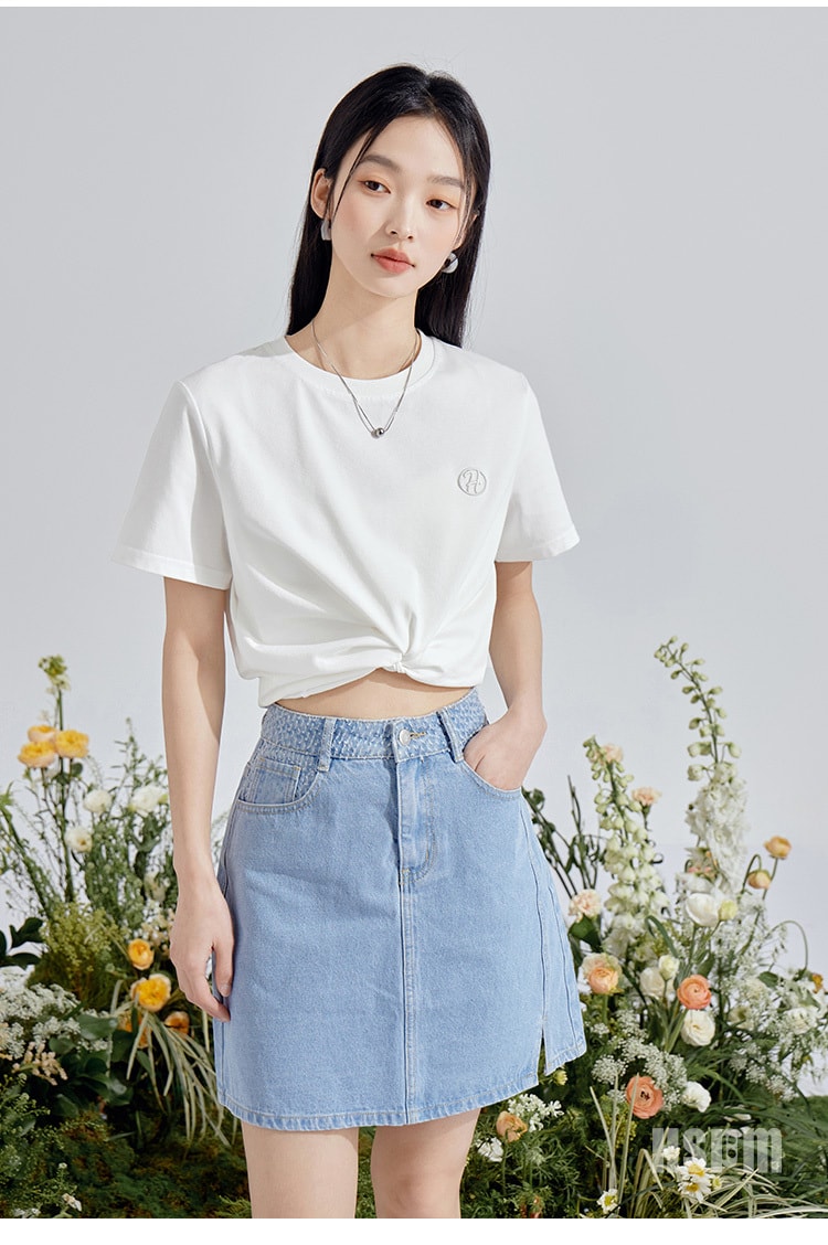 【中国直邮】HSPM 新款高级立体字母刺绣短袖T恤 白色 M