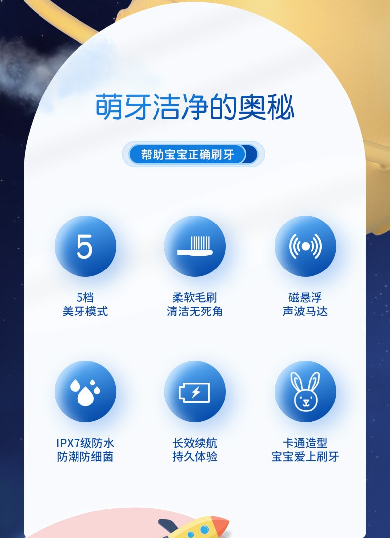 【中国直邮】花果  儿童电动牙刷可爱卡通软毛电动牙刷智能定时声波电动牙刷  粉色小兔