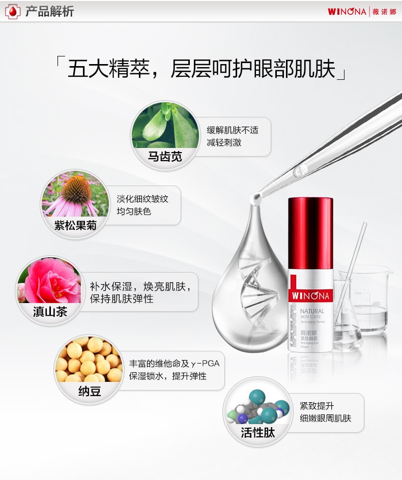[中國直郵]薇諾娜(WINONA) 緊緻眼霜 精選植粹 淡化黑眼圈眼袋細紋 國貨之光 中國藥妝敏感肌肉護理品類TOP1 專為東方人制定的完美護膚方案 20g 1支裝