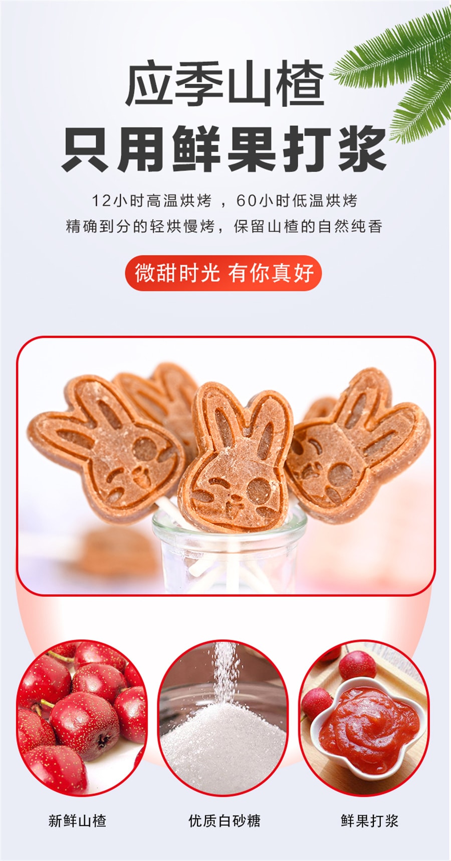 【中国直邮】菲尝心动 0添加兔子山楂棒棒糖无添加剂童年儿童小吃零食哄娃 100gx1袋