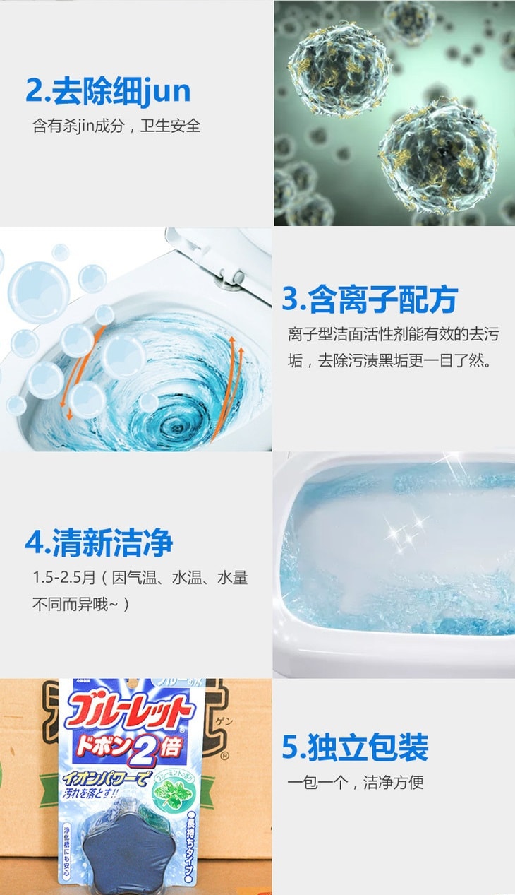 日本KOBAYASHI小林制药 马桶水箱清洁除菌清洁芳香锭 星星造型 蓝薄荷香 120G