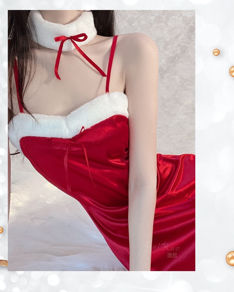 【中國直郵】瑰若 情趣內衣 性感抹胸修身開叉吊帶睡裙 聖誕裝 M碼 酒紅色