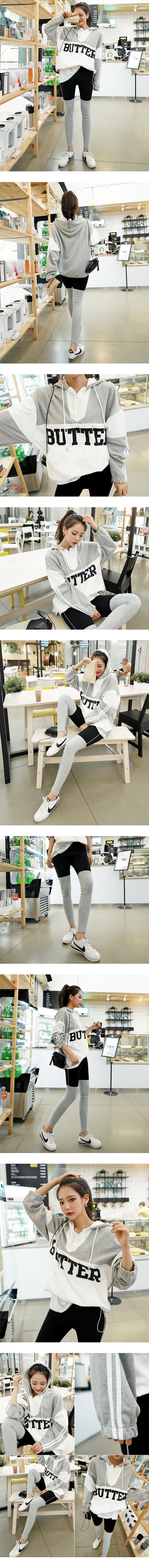 Anorak Hoodie+Colorblock Leggings #Grey One Size(S-M)