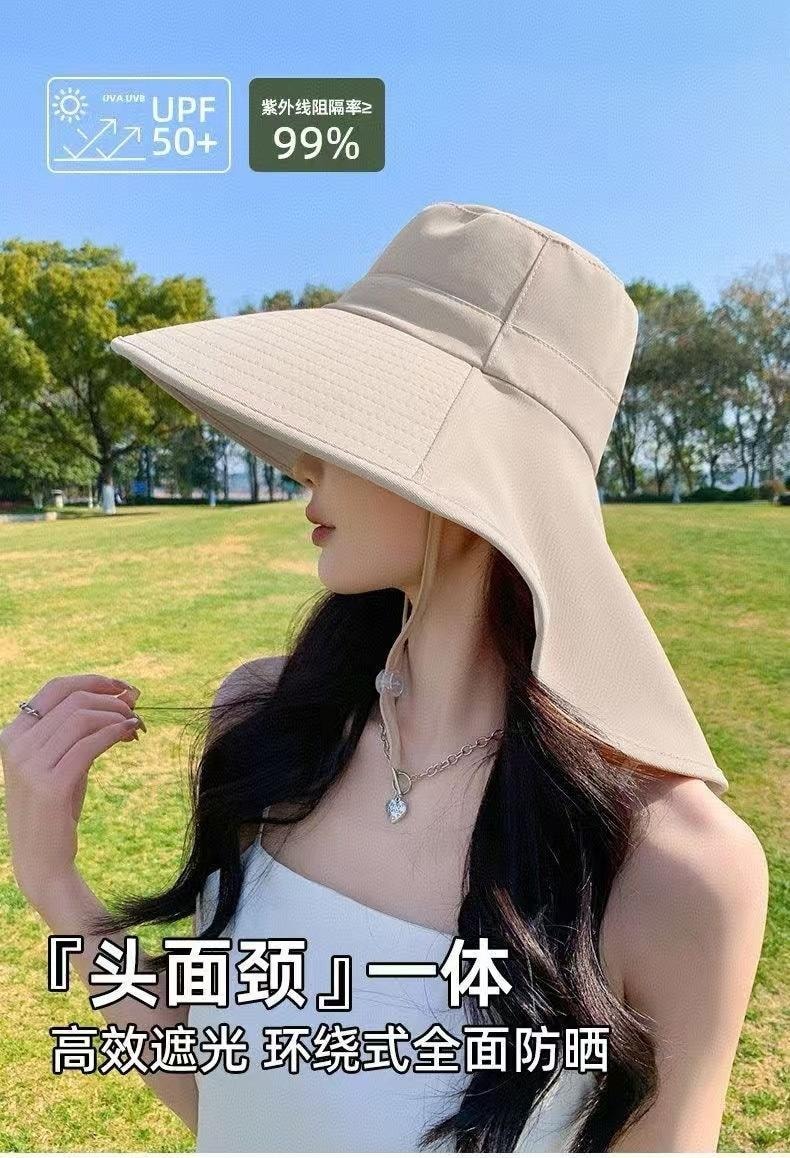 【中國直郵】 親太太 大帽簷防曬採茶帽女夏季防紫外線戶外遮陽護頸披肩漁夫帽 粉紅色 均碼 1個