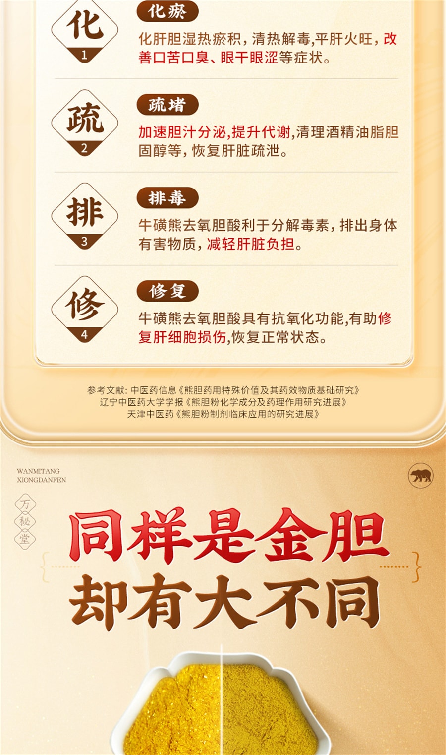 【中國直郵】萬秘堂 熊膽粉平肝清熱明目咽喉腫痛驚風抽搐金膽粉 0.1g*10瓶