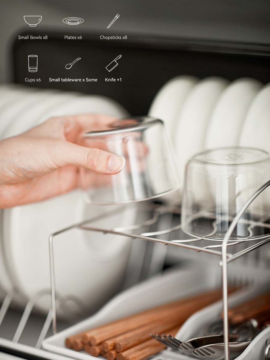 White Kitchen Dish Sterilizer Tableware Dryer Compact 42L Countertop Model For Home Use 100~120V Wide Voltage