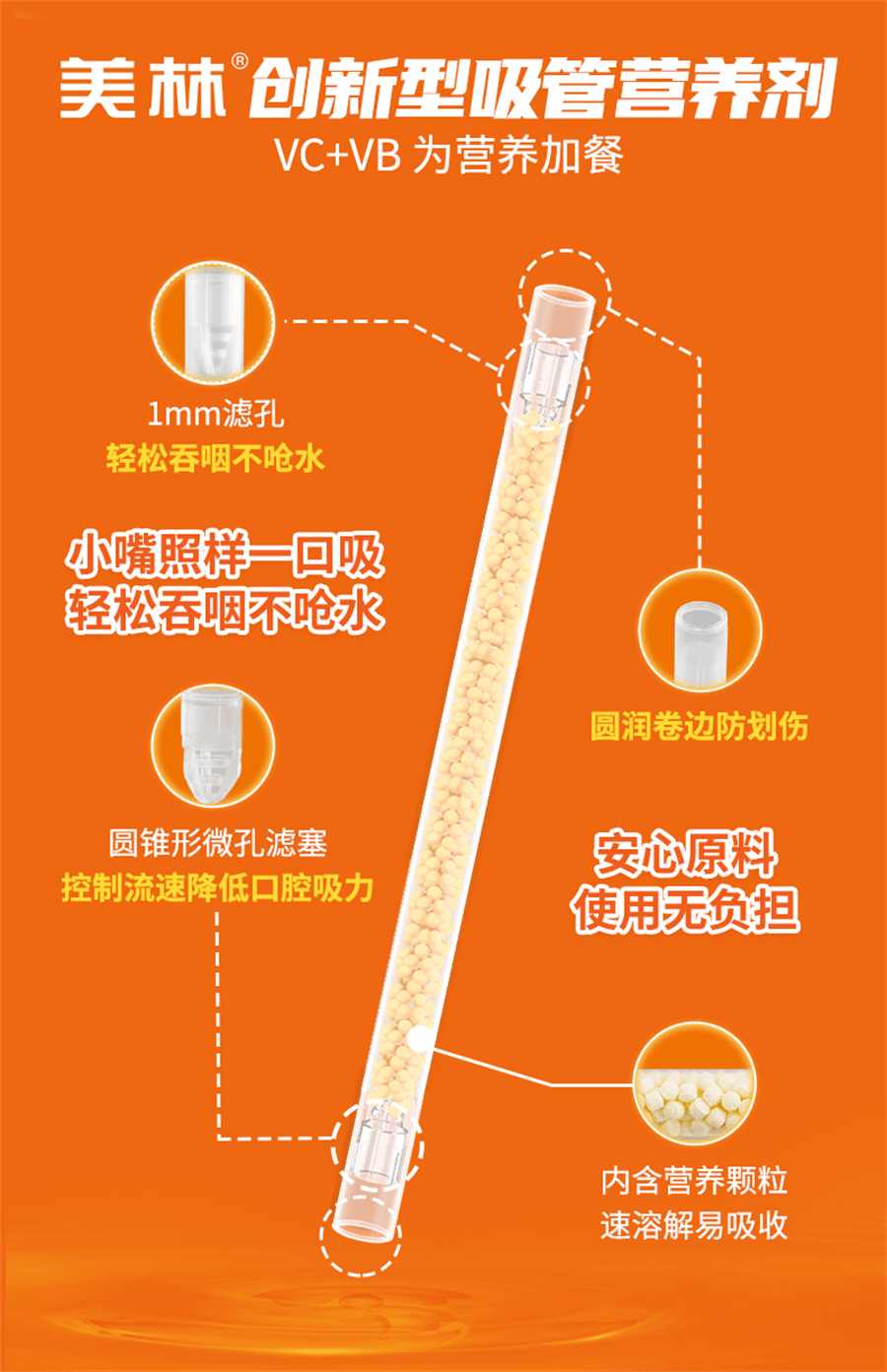 【中国直邮】 美林 水水乐维C儿童多维营养复合维生素补锌硒矿物质提升自护吸管  3.2g/袋*8袋