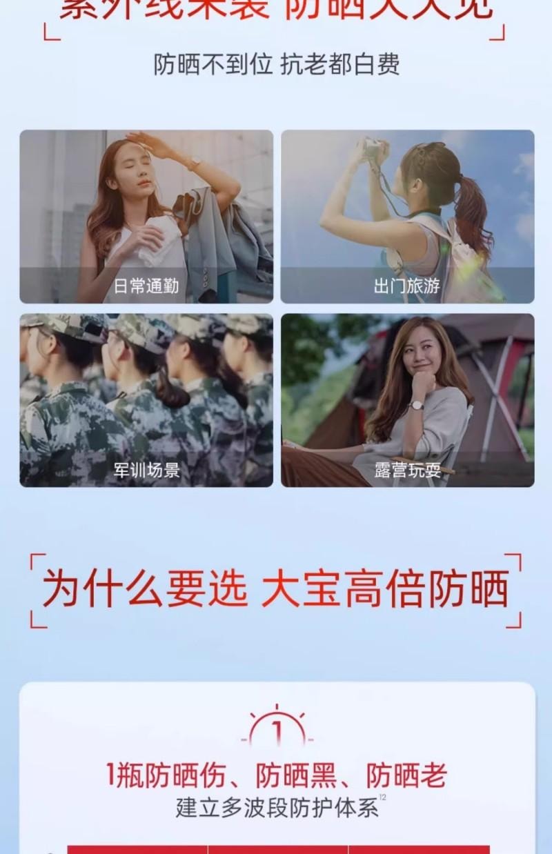 【中国直邮】 大宝 水感多效防晒露   高倍防晒霜  防水 防汗 面部护肤品  SPF50+  50g