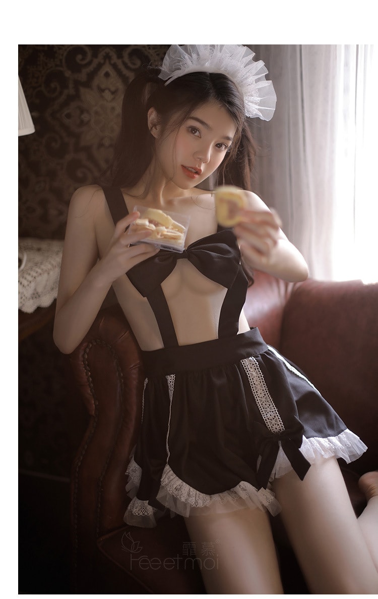 中國 霏慕 性感背帶 露胸蘿莉女僕套裝 黑色均碼