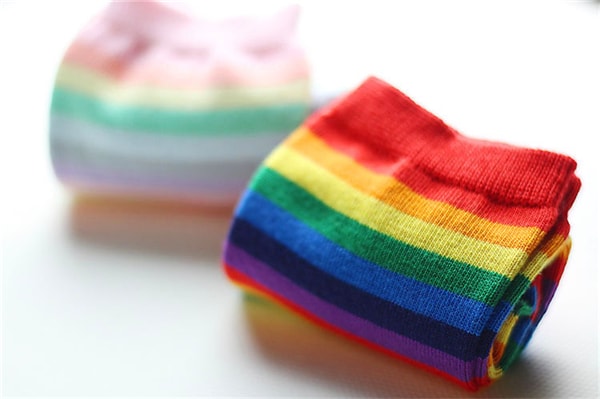 Korean Rainbow Striped Socks School Girls Women Pure Cotton Short Socks Ins Hipster Art Socks 2 Pairs / Set