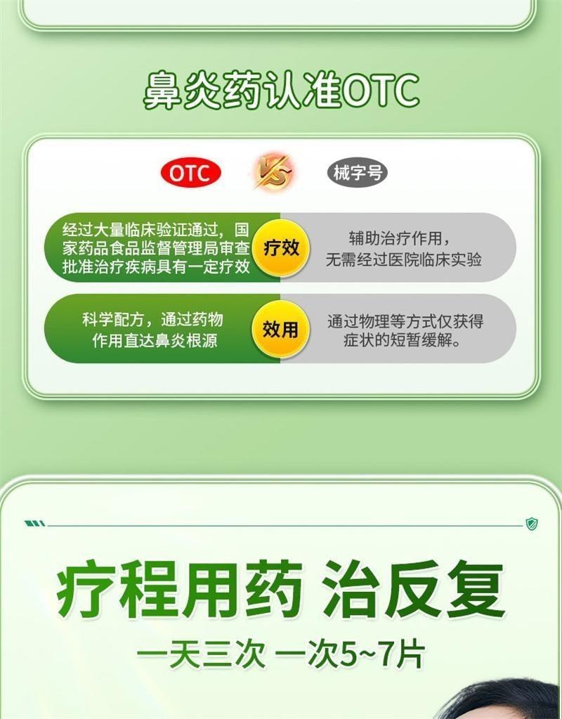 【中国直邮】 恒玉佳 通窍鼻炎片 鼻炎专用鼻窦炎过敏性鼻塞药成人非颗粒特效药 12片/盒