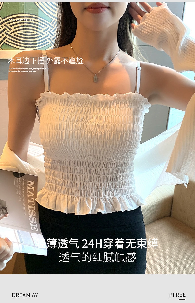 【中國直郵】爪哇島 夏季新款網紅美背抹胸百褶背心 帶胸墊外穿內搭吊帶(長款黑色)均碼80-130斤