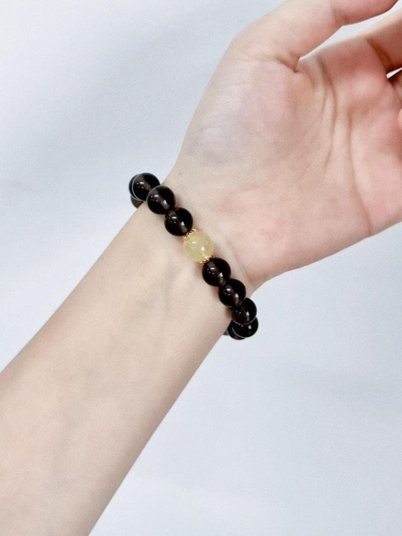 【助眠安梦】天然茶晶冰裂手串10mm 失眠安神水晶 烟晶疗愈手链 男女同款 天然水晶养生饰品 能量疗愈石改善睡眠首饰品