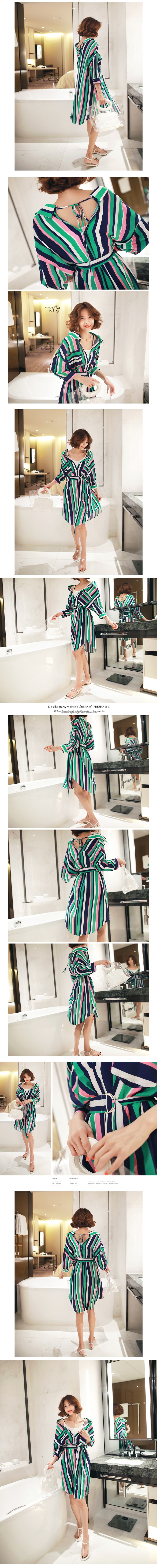 韩国正品 MAGZERO 超宽松色块衬衫裙配腰带 #绿色+粉色 One Size(Free) [免费配送]