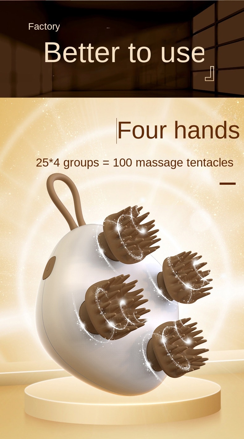 【輪滑世界冠軍郭丹代言品牌】中國 和正HEZHENG 頭部按摩器全自動頭皮按摩爪電動防水按摩儀 白色 1件