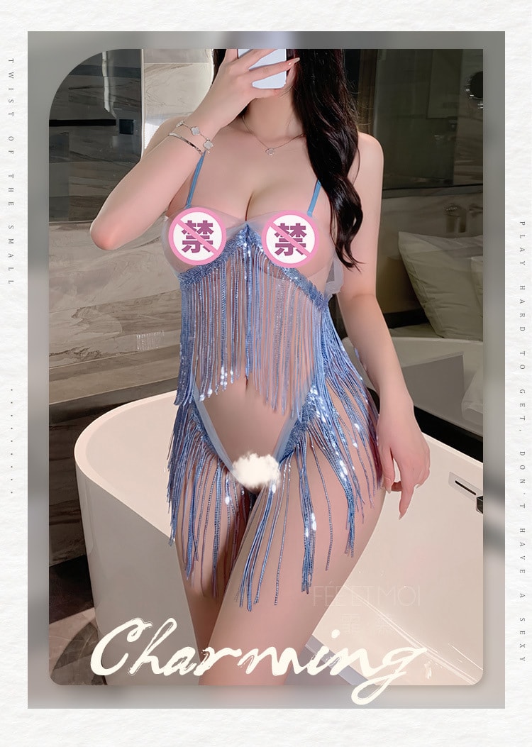 Sequins Fringe Open Crotch Halter Bodysuit Erotic Lingerie Sexy Exposed Buttocks See-through Suit - Yami.com Sequins Fringe Open Crotch Halter Bodysuit Erotic Lingerie Sexy Exposed Buttocks See-through Suit - Yami.com