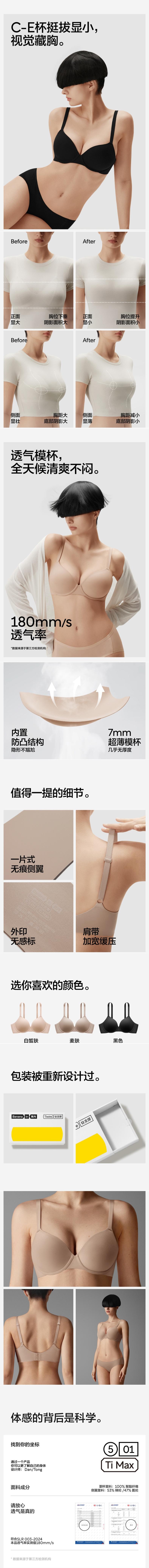 【中國直郵】 蕉內 鈦支撐501Ti Max胸罩內衣 大胸顯小胸無痕防下垂上托胸罩 黑色 80D