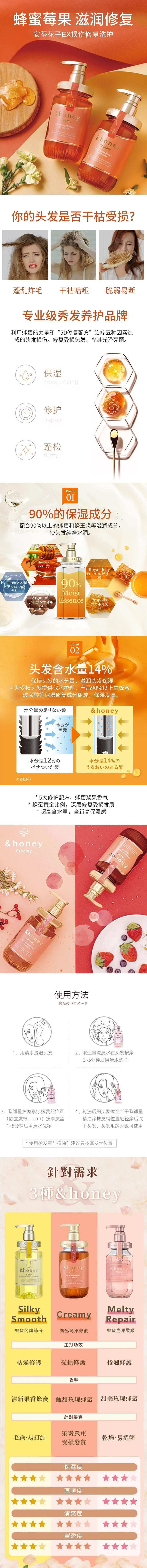 【日本直邮】&HONEY Creamy 蜂蜜莓果修复护发素2.0 450ml