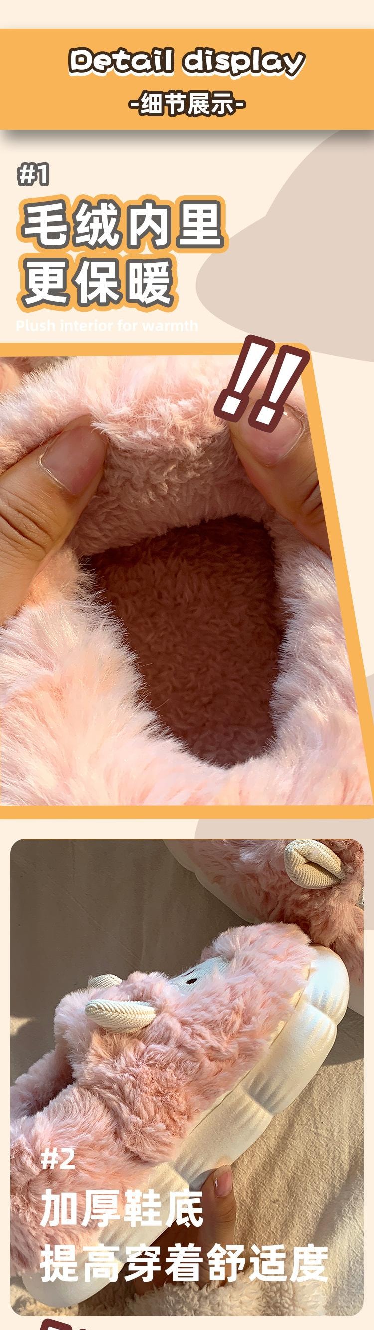可【中国直邮】 FOXTAIL爱小绵羊秋冬棉拖鞋 女士 包跟 月子鞋 防滑 毛毛拖鞋-不包跟 咖啡色 38-39(适合平时 37-38)1双 *|