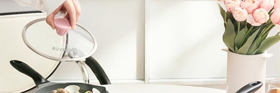 BUYDEEM北鼎 不沾平底煎鍋 家用少油煙易清洗 26cm 桃夭粉 PL42/A1