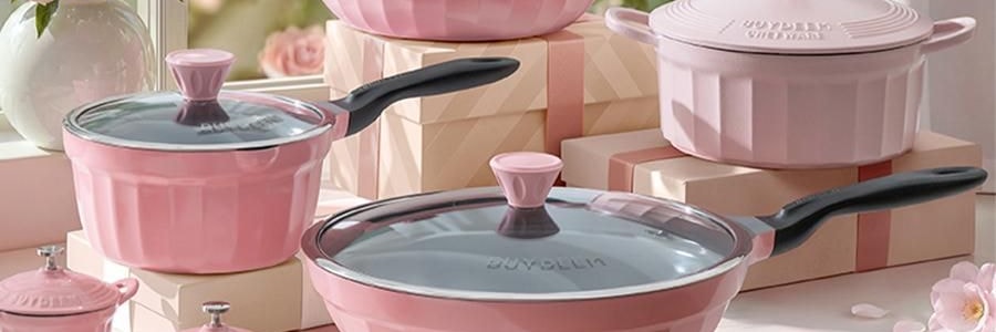 BUYDEEM北鼎 不沾平底煎鍋 家用少油煙易清洗 26cm 桃夭粉 PL42/A1