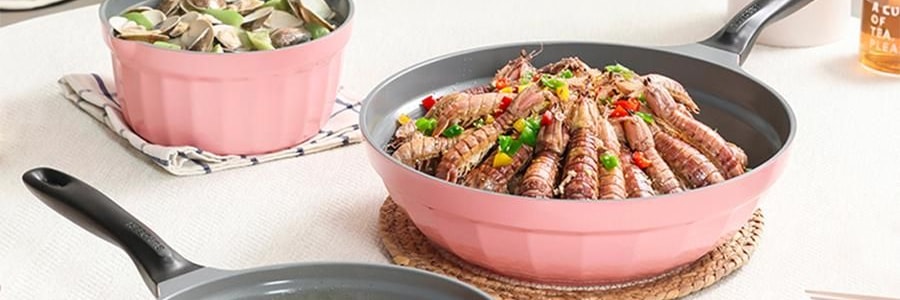 BUYDEEM北鼎 不沾平底煎鍋 家用少油煙易清洗 26cm 桃夭粉 PL42/A1