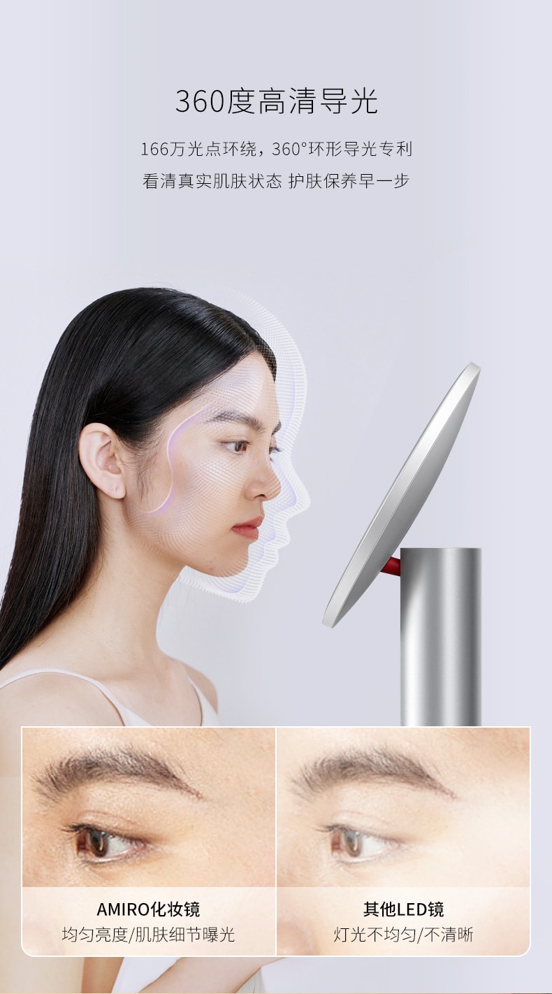 【年中特惠】中国直邮AMIRO觅光化妆镜led感应智能美妆镜O2系列白带10倍放大镜