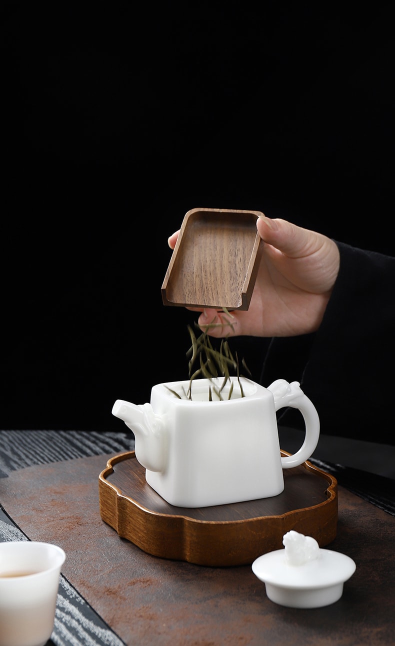  康樂品 冰種玉瓷貅貅四方壺 王存旭大師純手工泡茶壺 高級功夫茶具泡茶器 商務伴手禮品
