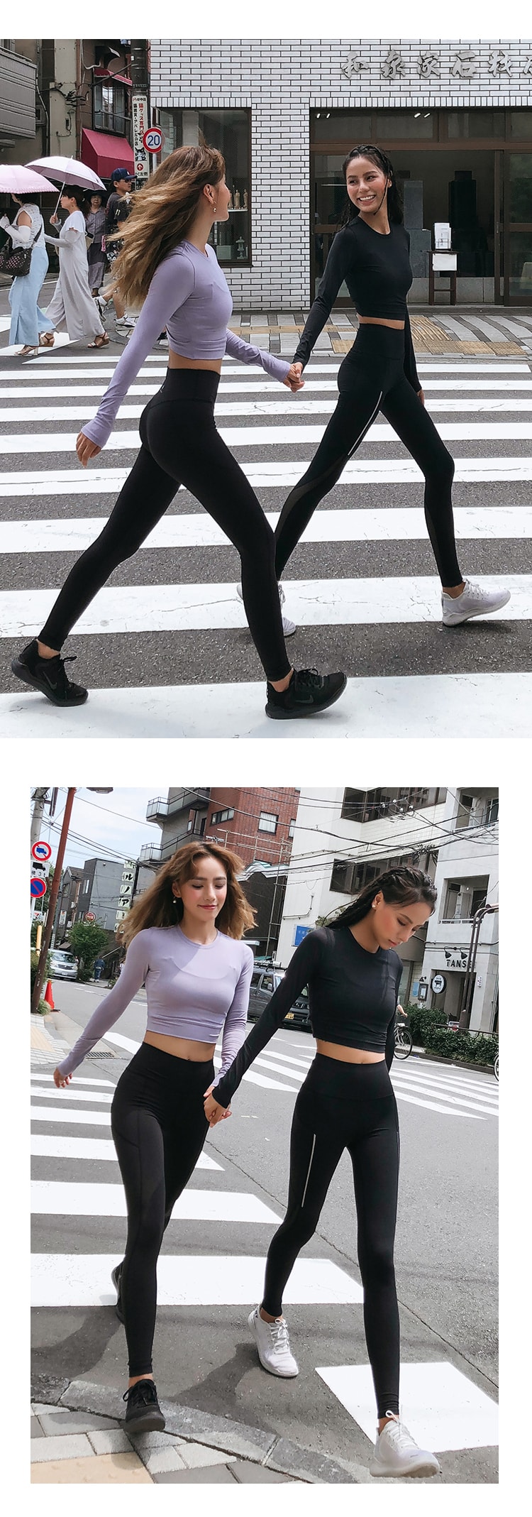 中国直邮 暴走的萝莉 训练速干健身运动上衣 跑步长袖T恤/灰紫色#/XS