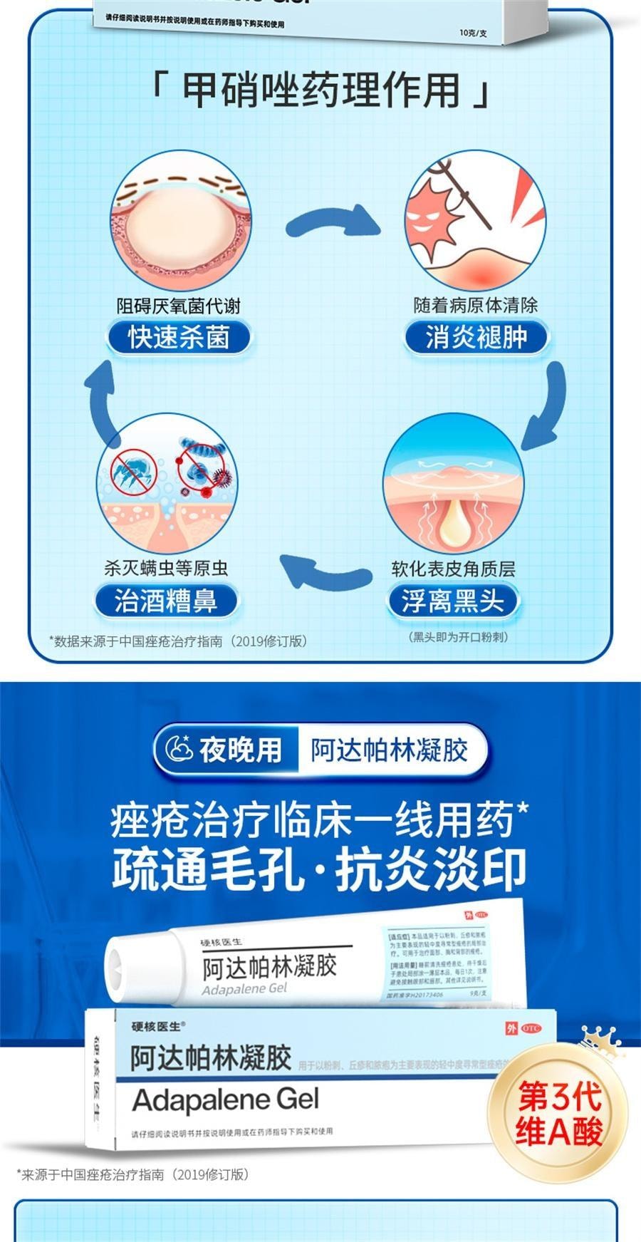 【中国直邮】 硬核医生 阿达帕林凝胶 去痘坑修复 淡化治青春痘疤凝胶 消炎红肿软膏 9g/盒(推荐拍3盒)