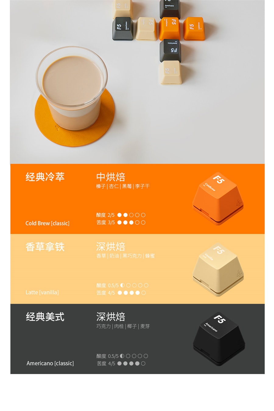 【中國直郵】F5 冷萃咖啡即溶精品黑咖啡凍乾美式義式大鍵盤量販裝禮盒 6風味混合裝2g*90顆