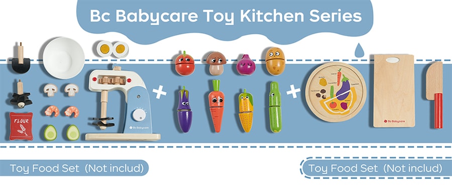 【中國直郵】Bc Babycare 1組假裝玩具攪拌機食品遊戲廚房配件 木質攪拌機適合3歲+