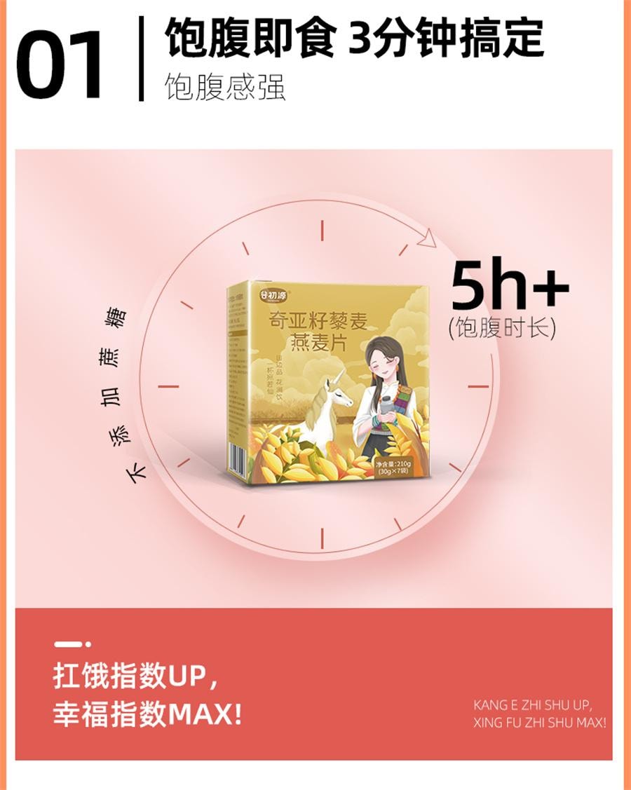 【中国直邮】 谷初源 低无脱脂早餐奇亚籽代餐粉燕麦片速食冲饮饱腹无糖精即食食品主食   210g/盒