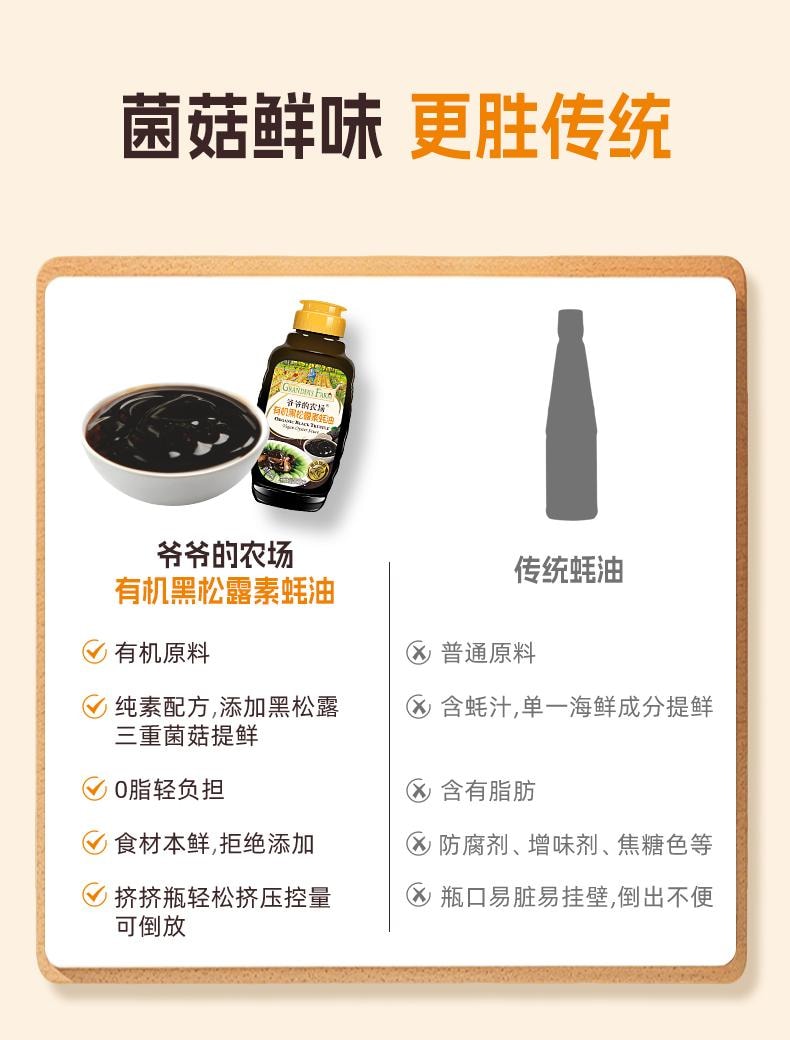 【中国直邮】 爷爷的农场 有机黑松露素蚝油 宝宝儿童蚝汁零添加调料挤压瓶328g/瓶