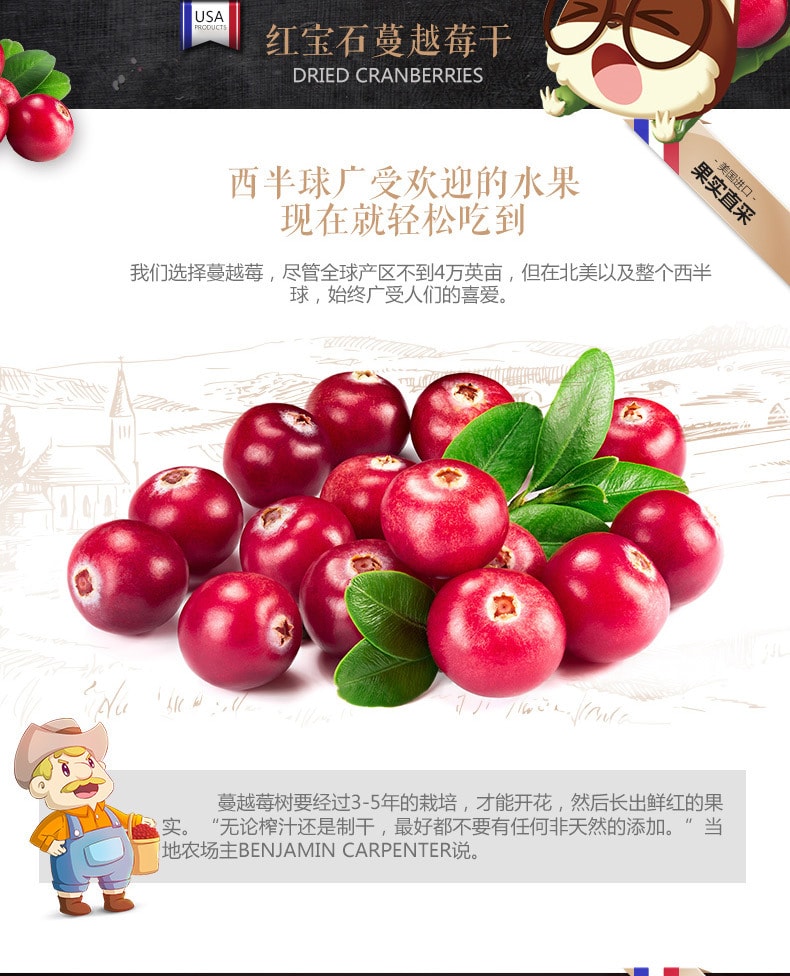 【中国直邮】三只松鼠 休闲零食烘焙专用 蜜饯水果干蔓越莓干100g