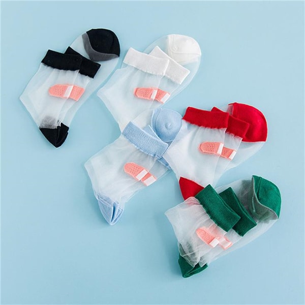 Creative Adhesive Bandage Funny Socks for Women Girls Ins Summer Transparent Crystal Glass Silk Socks 5 Pairs