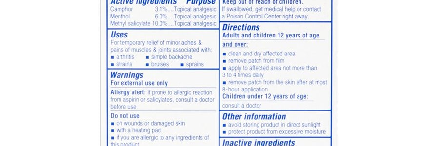 Patch Soulage-douleur Salonpas, Appliquer pendant 8 heures, 20 pièces, 2.83''x1.81''