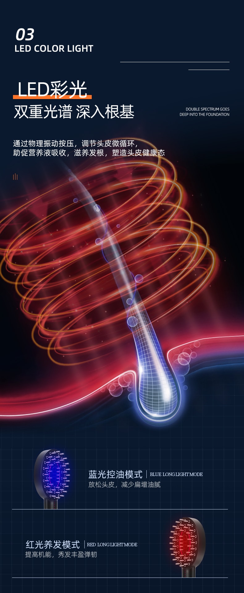 【张柏芝代言】中国 K SKIN金稻微电流按摩梳多功能养护彩光护理头皮舒缓发际线光束健发 黑色 1件