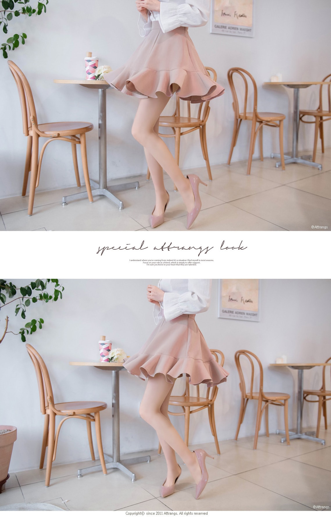 【韩国直邮】ATTRANGS 高腰A字版短裙 粉色 均码