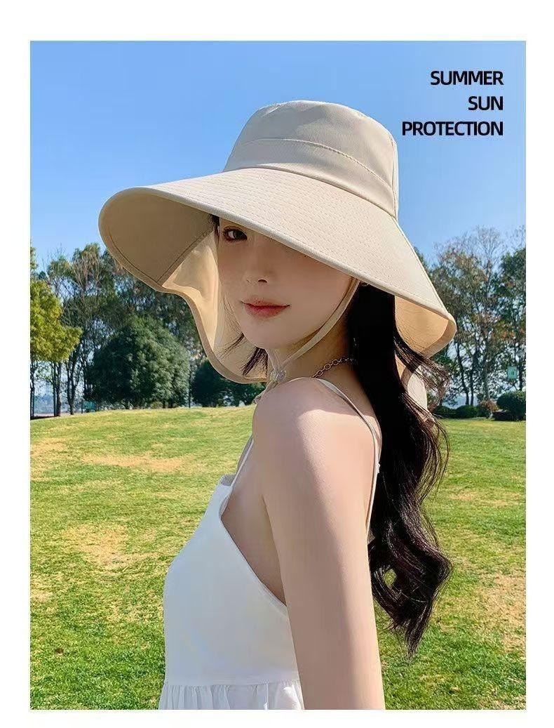 【中國直郵】 親太太 大帽簷防曬採茶帽女夏季防紫外線戶外遮陽護頸披肩漁夫帽 粉紅色 均碼 1個