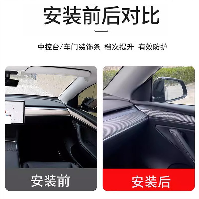 中國極速TESRAB 特斯拉Model 3/Y 中控儀表台裝飾條 (啞黑款) 2件入