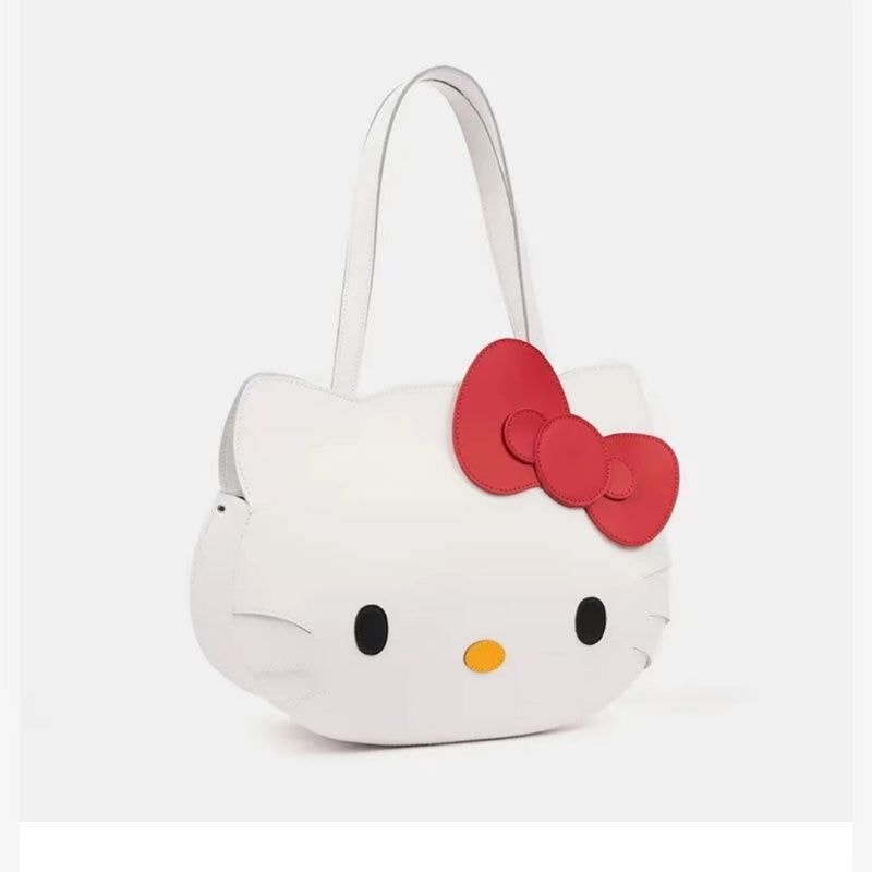 【中國直郵】 FOXTAIL Hello Kitty夏季新款托特包 蝴蝶結單肩PU包-白色 1個*|預計到達時間3-4週