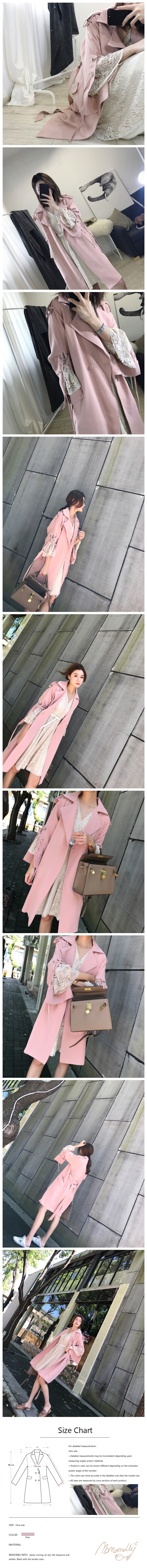 Strap Comfortable Trench Coat Pink One-size