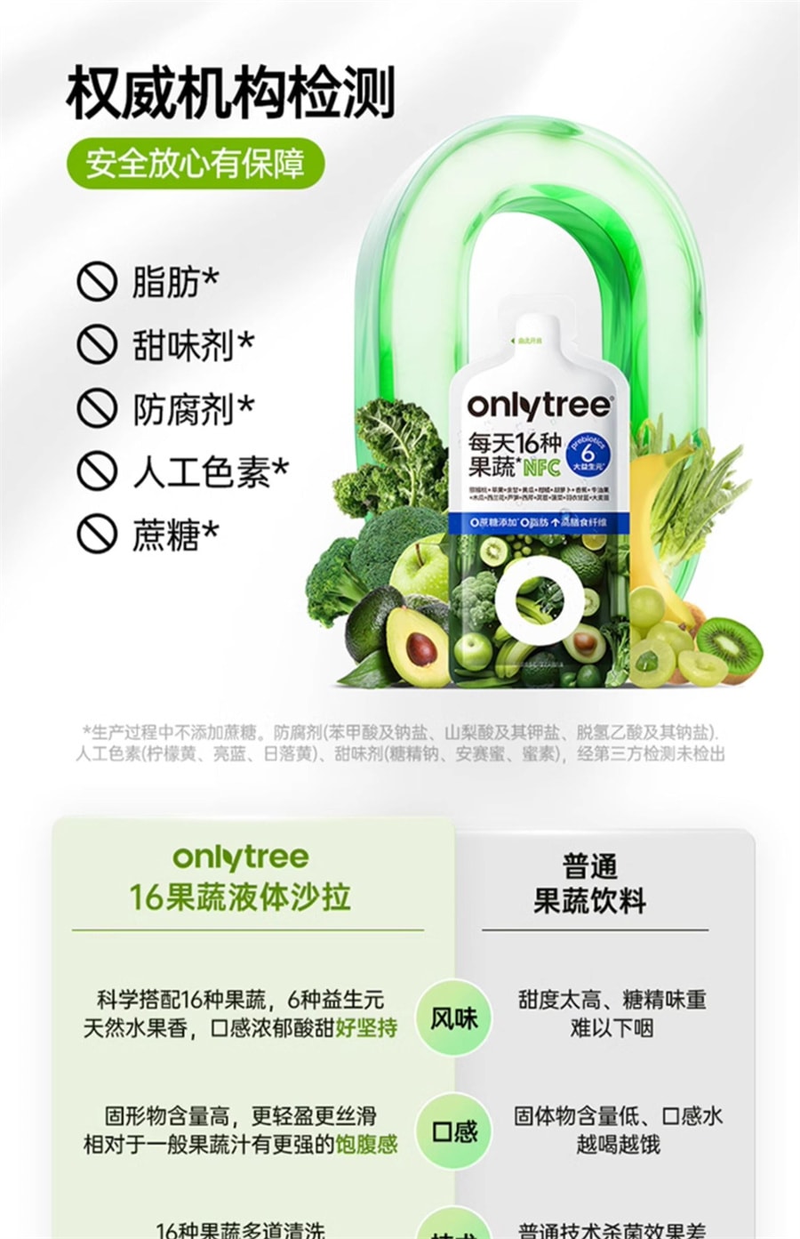 【中国直邮】onlytree 16果蔬液体沙拉代餐膳食纤维升级版NFC蔬菜复合果汁饮料 80g/袋