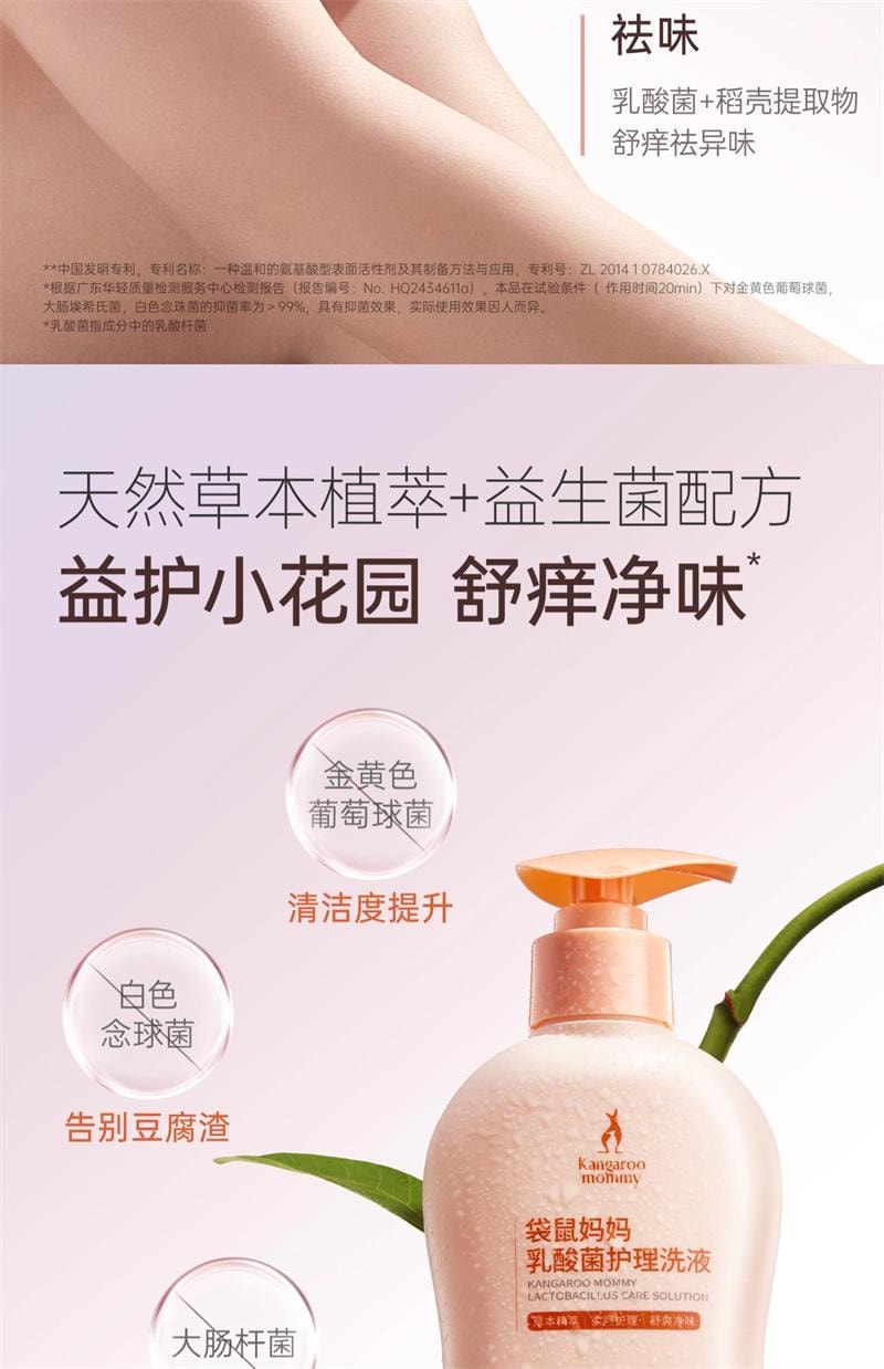 【中国直邮】 袋鼠妈妈 私处护理液止痒去异味清洁私密部处女抑菌乳酸菌护理洗液 250g