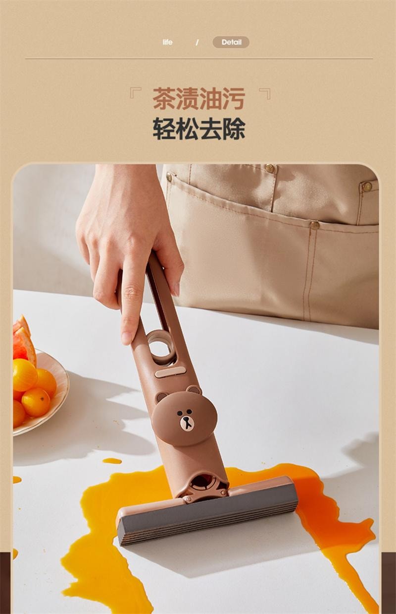 【中国直邮】 日本 LINE FRIENDS 布朗熊桌面迷你小型拖把免手洗可旋转拖布 小拖把1个